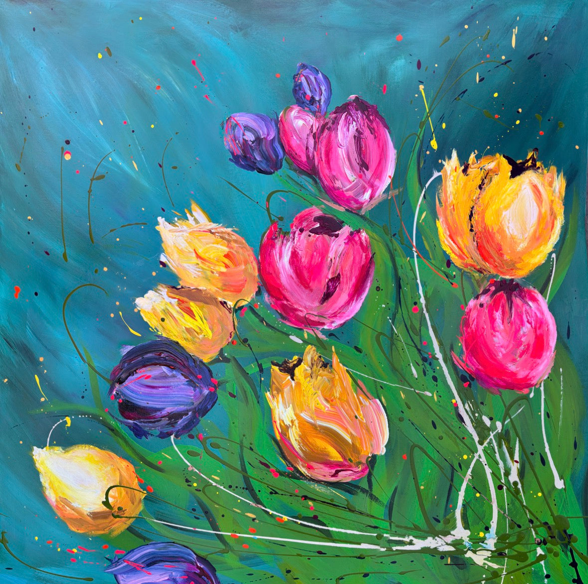 Carnival of Tulips - Large Original Contemporary Floral Painting