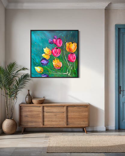 Carnival of Tulips - Large Original Contemporary Floral Painting