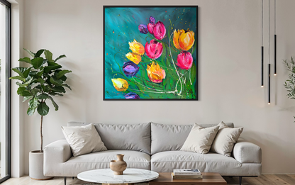 Carnival of Tulips - Large Original Contemporary Floral Painting