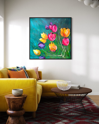 Carnival of Tulips - Large Original Contemporary Floral Painting